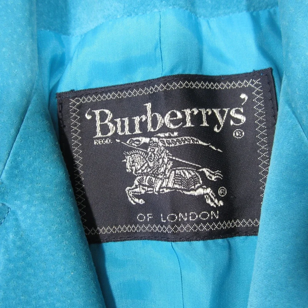 Vtg Burberry Suede Blazer Jacket Women 4‎ Teal Button Up Lined Luxury 80s 90s - Picture 10 of 12